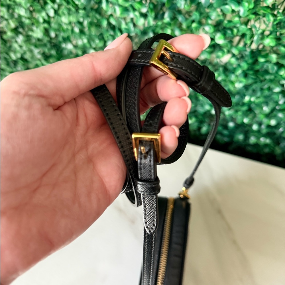 Prada Black Saffiano Leather Mini Camera Bag with Gold Logo Authentic - Picture 3 of 13